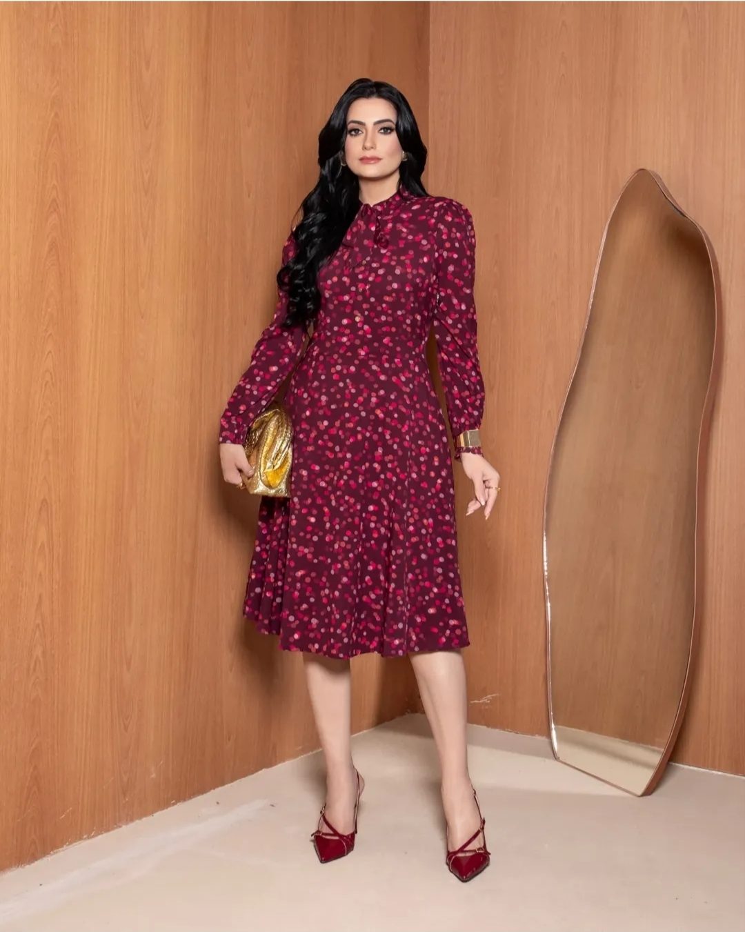 VESTIDO TECIDO CREPER ESTAMPADO COM LAÇO